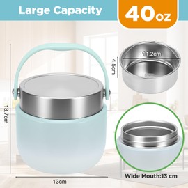 HOMIKLSA Thermal Food Container 1200 ml, Thermal Bowl with Lid, Warming Container, Food Container for Food, Thermal Lunch Box, Food, Leak-Proof with Spoon, Children Adults for Soups, Porridge (Blue)