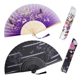 Haakong Folding Hand Fans for Women Silk Handheld Folding Fan with Storage Case Bamboo Chinese Style Crafts for Dancing Wedding Party Music Festival Favors DIY Decoration (Retro, One Size)