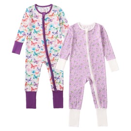 OPAWO Baby Boys Girls Two-Way Zip Up Sleepsuit, Baby Footless Sleepwear with Mitten Cuffs Bamboo Long Sleeve Super Soft Toddler Onesie with Mitten for Baby Grows (6-12 Months)