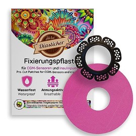 Diasticker® Freestyle Libre 2 - Sensor Enclosure "LibreProtect" (Black) Includes 10 Plasters (Pink) | Flexible - Maximum Hold - Waterproof | Simplifies Plaster Changing, Tape Fixation