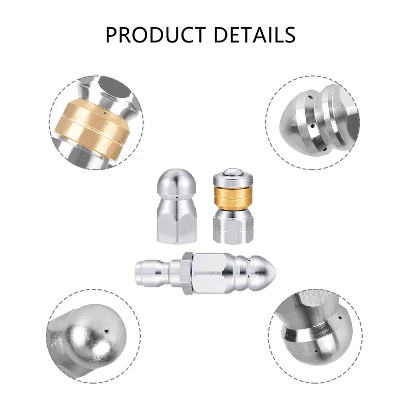 Sewer Rotating Button Jetter Nozzle, Stainless Steel Cleaning Tool Fixed