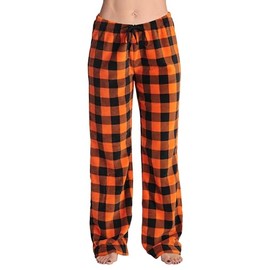 Just Love - Pantalones de pijama de felpa para mujer, Buffalo Plaid Orange Black, XL