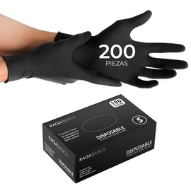 Raganet | 200 Guantes de Nitrilo Vinil de Alta Calidad Color Negro, Sin Látex, Sin Polvo, Diseño Ambidiestro, Ajuste Perfecto, Desechables y Resistentes Talla Chica