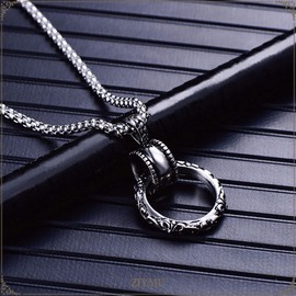 ZIYMU zm-p-050s Cross Ring Pendant Necklace, Venetian Chain, Women's, Men's, 19.7 inches (50 cm), Silver, Stainless Steel