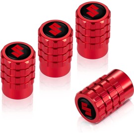 Air Valve Cap, Suzuki, High-Grade Alloy, for Cars and Motorcycles, Tire Valves, Set of 4, Suzuki, Red