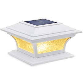 SIEDiNLAR Solar Post Lights Outdoor Glass LED Fence Cap Light 2 Modes for 4x4 5x5 6x6 Posts Patio Deck Garden Decoration Warm White/Cool White Lighting White (1 Pack)