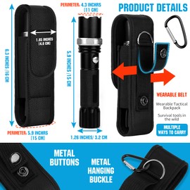 bvya Oxford Flashlight Pouch Holder, Tactical Flashlight Belt Holder Case with D-ring Fits for 5"-6.3" Flashlight