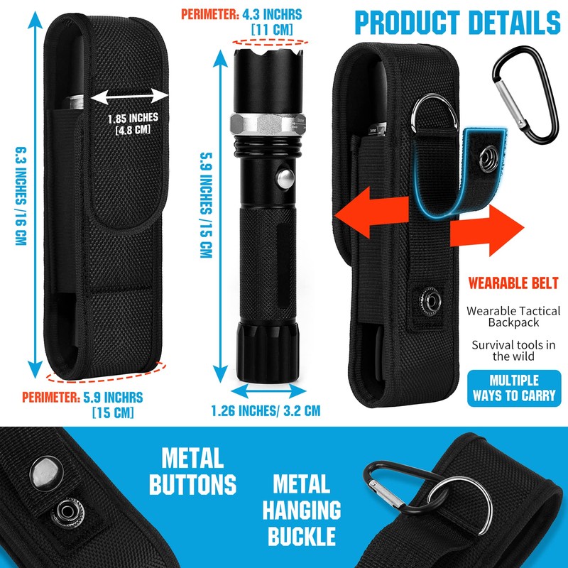 bvya Oxford Flashlight Pouch Holder, Tactical Flashlight Belt Holder Case