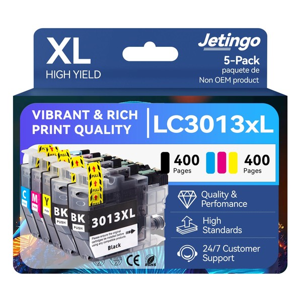 LC3013XL Ink Cartridges BK/C/M/Y 5 Pack High Yield Replacement for
