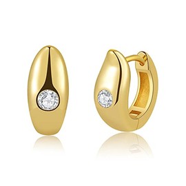 Obidos 14K Gold Plated Chunky Hoops | Thick Lightweight Gold Hoop Earrings for Women | Gold Huggie Small Hoop Earrings for Women | Boho Simple Hypoallergenic Earrings