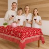 60’’X90” Cherry Red 100% Cotton Hand Block Print Tablecloth, Rectangle