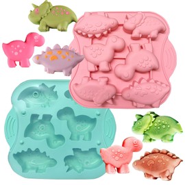 Copzievkae 2 Pack Dinosaur Silicone Mold with Lid, 6 Cavity Dinosaur Jello Molds Dinosaur Chocolate Molds, Dinosaur Silicone Ice Trays for Baking, Jello, Soap, Candies