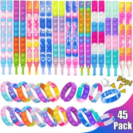 45Pcs Pop Bracelet, Party Favors for Kid, Pop Wrist Strap Fidget Toys Pack, Fidget Toys for Girls Boys, as Gifts for Easter Chrismas, Classroom Prizes for Students, Party Bag Fillers for Kids