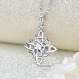 LONAGO Witches Knot Birthstone Necklace 925 Sterling Silver Wicca Moon Irish Celtic Pendant Jewelry for Women