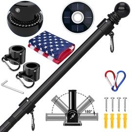 ZMTECH - Kit de mástil de bandera de 5 pies con luz solar y bandera estadounidense bordada, soporte ajustable y anillo mejorado sin enred...