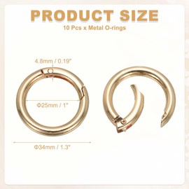 PATIKIL Metal Spring O Rings 25mm, 10 Pack Zinc Alloy Round Snap Clip Paracord Keychain Lanyard Trigger Keyring Buckle for Purse Shoulder Bag Handbag DIY Crafts, Light Golden