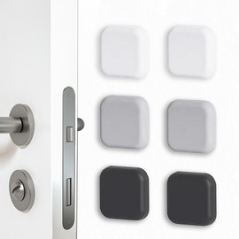 Door Stoppers Wall Protector, Silicone Door Bumper, Self-Adhesive Wall Shield, Door Slamming Silencer, Door Knob Guard for Home, Office, School, 1.77 x 1.77 Inch, 6 Pack, Black&White&Gray