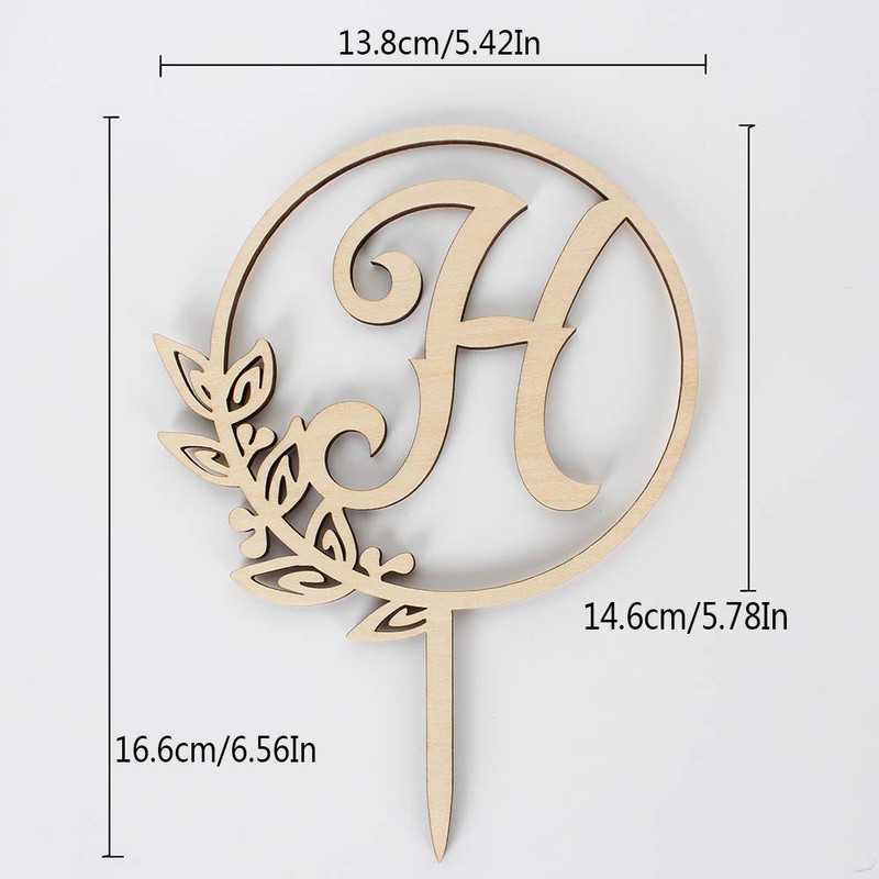Decoración de madera para tarta con monograma de letra, H,