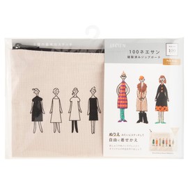 Lucian 542206 Embroidered Cloth "100 Neesan Sewn Zip Pouch Kazue Nakajima" Cosmo (Cosmo) Height 4.9 x Width 7.1 inches (12.5 x 18 cm) Pale Gray