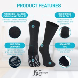 J&C Creations Premium Quality Grip Socks Men Size 10-13 - Hospital Socks For Men With Grips - 80% Viscose Bamboo