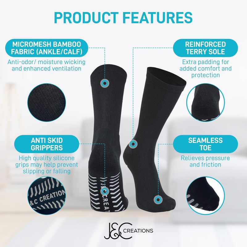J&C Creations Premium Quality Grip Socks Men Size 10-13 -