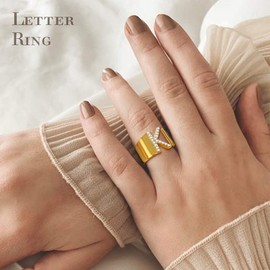 beautlace Letter K Rings Adjustable 18K Gold Plated Initial K Alphabet Open Ring with Cubic Zirconia Jewelry for Men and Women KR0037K