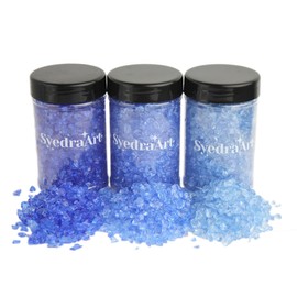 Syedra Crushed Glass for Crafts, Resin Art,Set of 3, Crushed Colored Mirror Pieces 3-6mm 2LB (Blue)