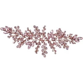 Bride Hair Accessories Pink Crystal Hair Vine Gold Headband Evening Party Prom Women Hair Piece Vintage Wedding (Pink, One size)