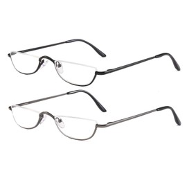 DBEFTLI Half Frame Reading Glasses - Half Moon Readers with Spring Hinge for Women Men (2 PCS in Pouch) 1.75