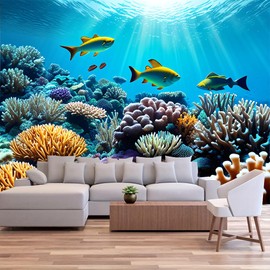 FENDROM Blue Sea Ocean Tropical Fish and Coral Reef in Cave under Deep Sea Wall Hanging Marine Life Creature Tapestry Wall Hanging for Kids Children Bedroom Living Room Dorm Wall Art Home Decor