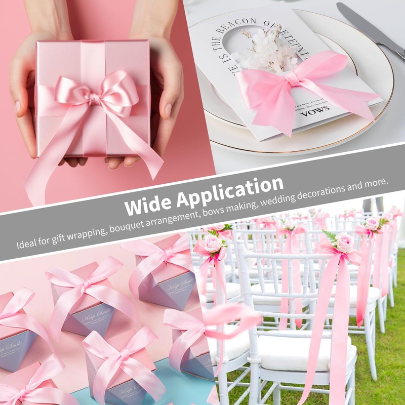 Mauproy 1-1/2 Inch Wide Pink Satin Ribbon, 50 Yards Solid