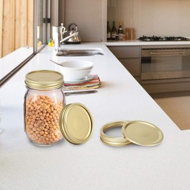 Glass Canning Lids, Round Food Container, Sealing Lid, Kitchen Accessories for Daily Use (10 Pieces Tinplate Standard Mouth 70 mm Golden)