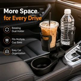 360° Rotating Dual Car Cup Holder Organizer for Center Console – Space-Saving Beverage & Storage Rack for Daily Driving