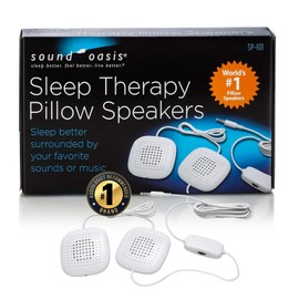 Sound Oasis Pillow Speakers, 2 UltraThin Stereo Speakers, Volume Control, Surround Sound for Music, Sleep, Tinnitus Masking, Connect to External Sound Source with 1/8" 3.5mm Headphone Jack Plug, White