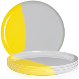 Thomas Fuchs Creative Melamine Side Plates, Set of 4, Gray/Lemon, Injection Molded, Durable, Dishwasher Safe, Chip and Break-Resistant, Kid-Friendly, Indoor/Outdoor Use