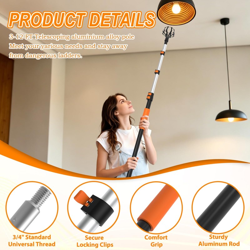 SISUPASSIE Light Bulb Changer for High Ceilings 18FT Reach, Light