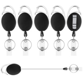 Gentpovth Key Ring ID Holder, Retractable Badge Reel, Pack of 6 Retractable Badge Reel, for Card Holder, ID, Keys, ID Card Holder (Black), black