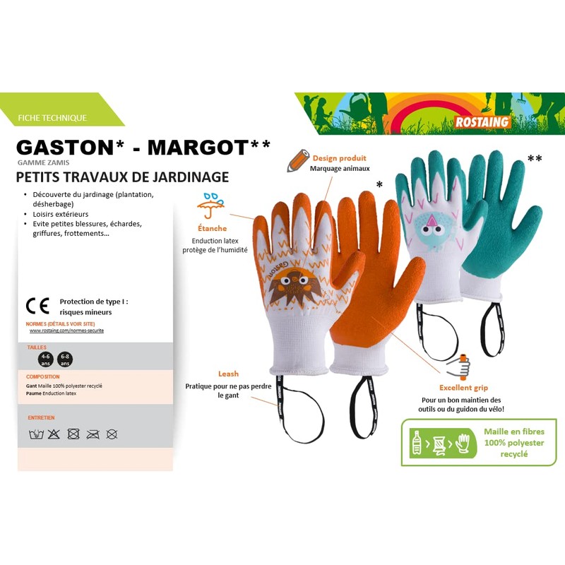 Rostaing gaston-it4-6 Children Hedgehog. Waterproof Palm Grip Glove Wrist Leash,