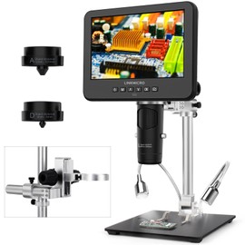 LINKMICRO LM246MS 3 Lens 7 inch HDMI Digital Microscope 2000X for Soldering with 13'' Arm Boom Stand, UHD 2160P, Error Coin Microscope Full View of Coins, Microscope Kit for Adults, PCB Repair DIY