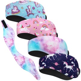 4 Pieces Swimming Headband Swimming Ear Band Adjustable Swim Headband Keeping Water Out Ear Protection for Kids Adults Surfing Bathing Kayaking (Unicorn Style)