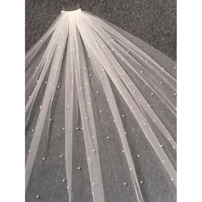 EllieHouse 1 Tier Fingertip Length Pearl Wedding Bridal Veil With