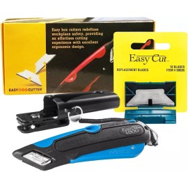 GRIP Easy Box Cutter 1000 Blue with 10 Utility Blades, Comfort Grip Safety Cutter