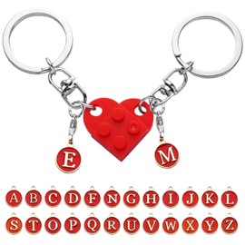 LECTNORE Schlüsselanhänger, personalisierter Schlüsselanhänger, Herz-Schlüsselring, süßer Schlüsselanhänger, personalisierter Ziegelstein, passender Herz-Schlüsselring für Pärchen und Freunde (rot)
