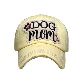 ScarvesMe Women Dog Mom Embroidered Vintage Cotton Adjustable Distressed Baseball Cap Vanilla