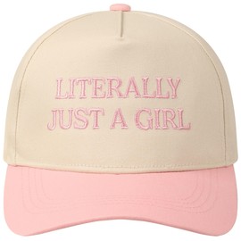 MIRMARU Embroidery Patch Two-Tone 5-Panel Trucker Baseball Cap for Men and Women (US, Alpha, One Size, Literally Just A Girl,Pink)