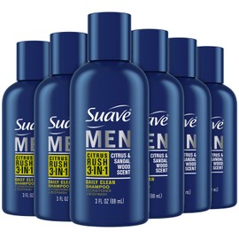 Suave Men’s 3-in-1 Shampoo, Conditioner, & Body Wash, Travel-Size 6-Pack, Citrus Rush, 3 Oz Ea