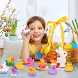 JULBEAR 24Pcs Easter Eggs Filled with Rubber Ducks, Colorful Duck and Bunny Duckies Fun Bath Easter Basket Stuffers Accessories Party Supplies