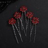 Teyglen 5pcs Red Rhinestone Wedding Hair Pins Flower Crystal Bridal
