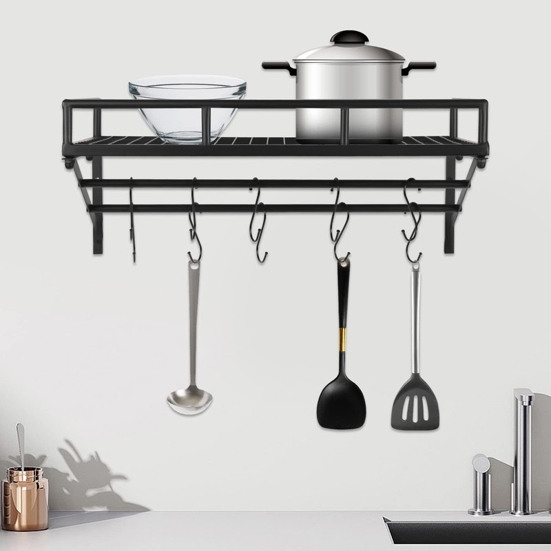 CeRaBuRET 24 Inch Black Wall Mounted Pot Rack with 2