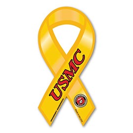USMC Yellow/Red Mini Ribbon Magnet by Magnet America Is 4" x 2" Made for Vehicles and Refrigerators